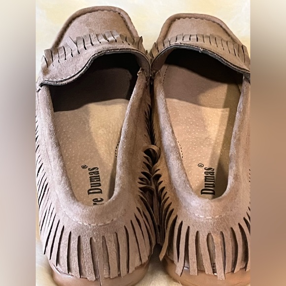 Pierre Dumas - Taupe Tan Fringe Suede Moccassins Loafers Flats Slide On Shoes - Picture 4 of 11